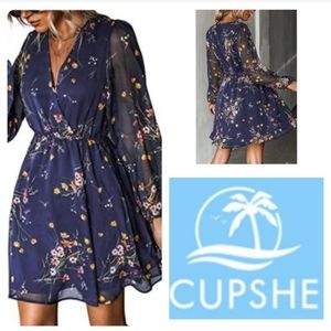 NWT Cupshe sheer long sleeve print mini dress Sz L